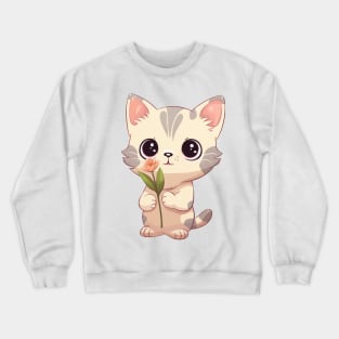Cute Kitten with Flower Illustration Crewneck Sweatshirt